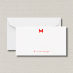 Simple Neon Red Chic Bow Handwritten Name Note Card