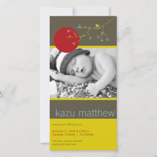 Simple Nesting Bird & Family Baby Boy Photo Birth Announcement