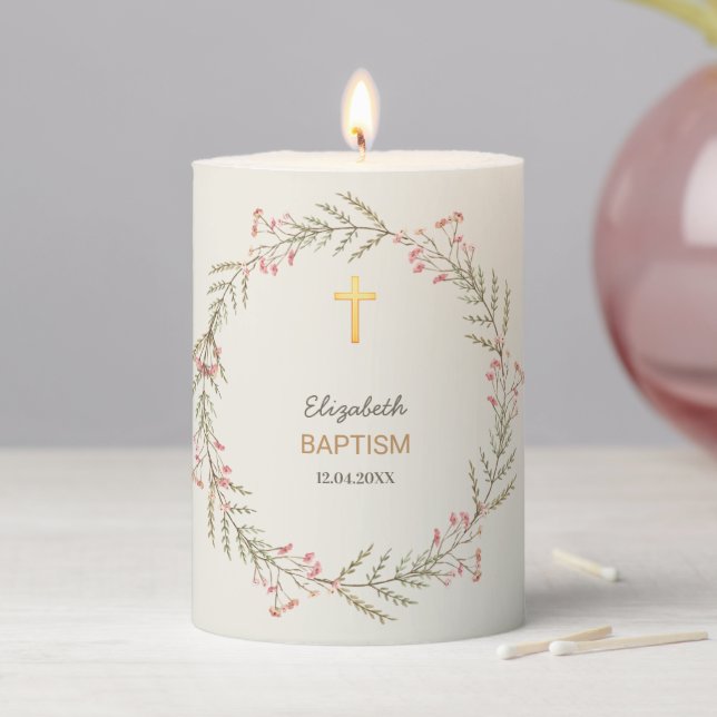 Simple Neutral Baptism Pillar Candle. Candle (In Situ)