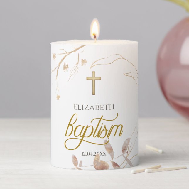 Simple Neutral Baptism Pillar Candle. Pillar Candl Candle (In Situ)