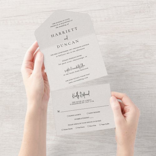 Simple Neutral Beige Elegant Wedding All In One Invitation