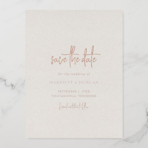 Simple Neutral Beige Elegant Wedding Save the Date Foil Invitation Postcard