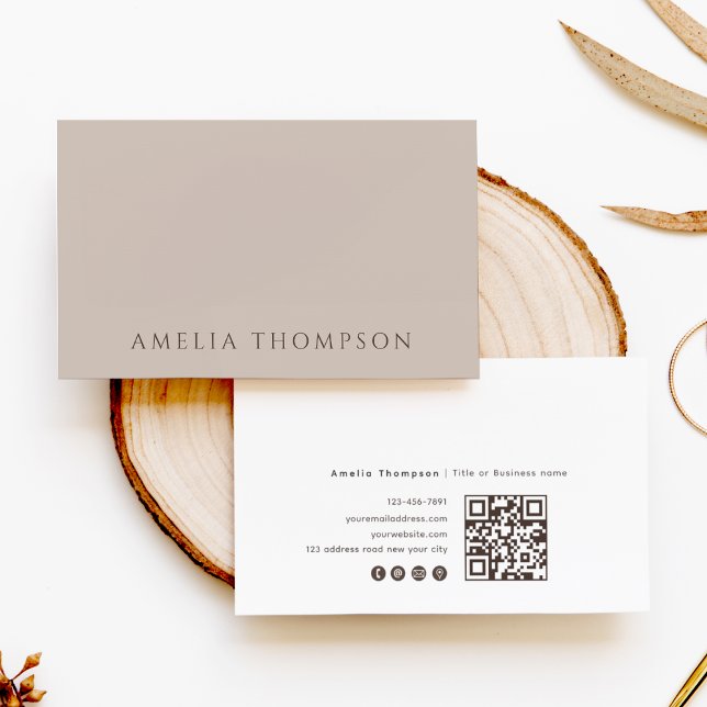 Simple Neutral Beige Professional QR Code Business Card (Creator Uploaded)