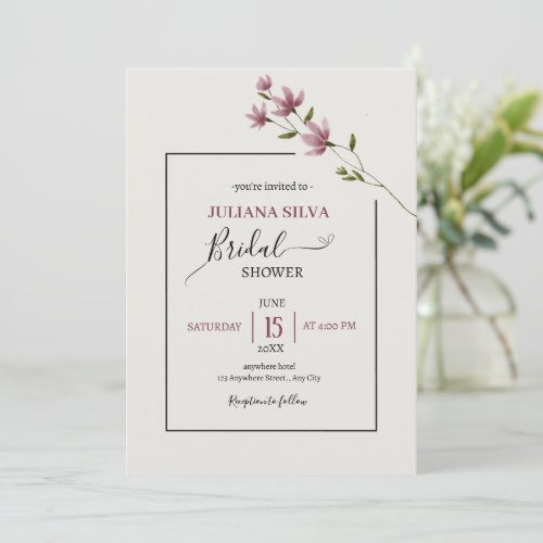 Simple Neutral Boho Wildflower Bridal shower Invitation