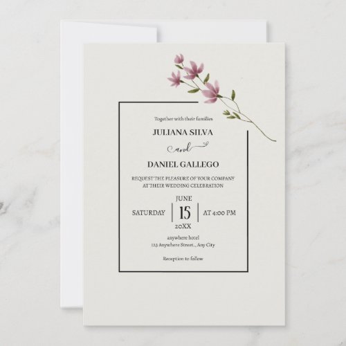 Simple Neutral Boho Wildflower  Wedding Invitation