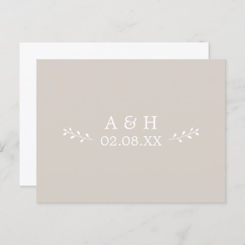 Simple Neutral Botanical Monogram Save the Date Postcard