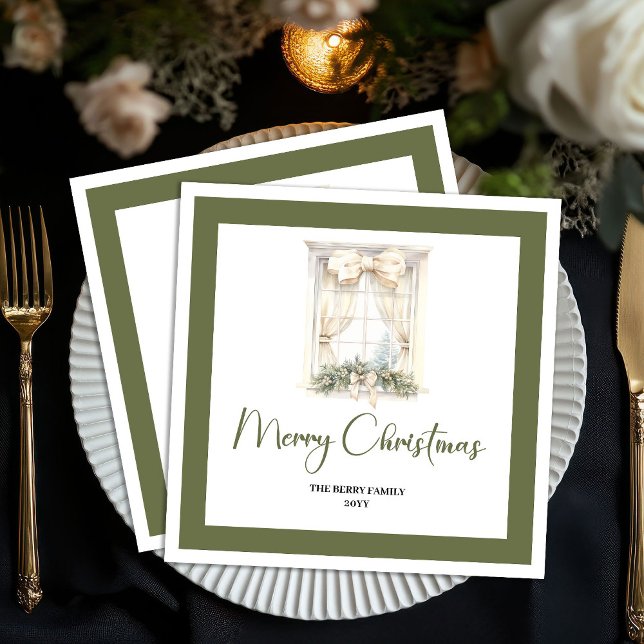 Simple Neutral Christmas Tree Family Name Napkins (Simple Neutral Christmas Tree Family Name Napkins)