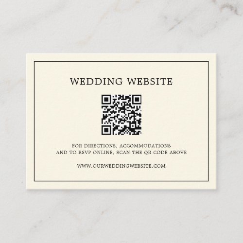 Simple Neutral Cream Ivory Website QR Code Wedding Enclosure Card