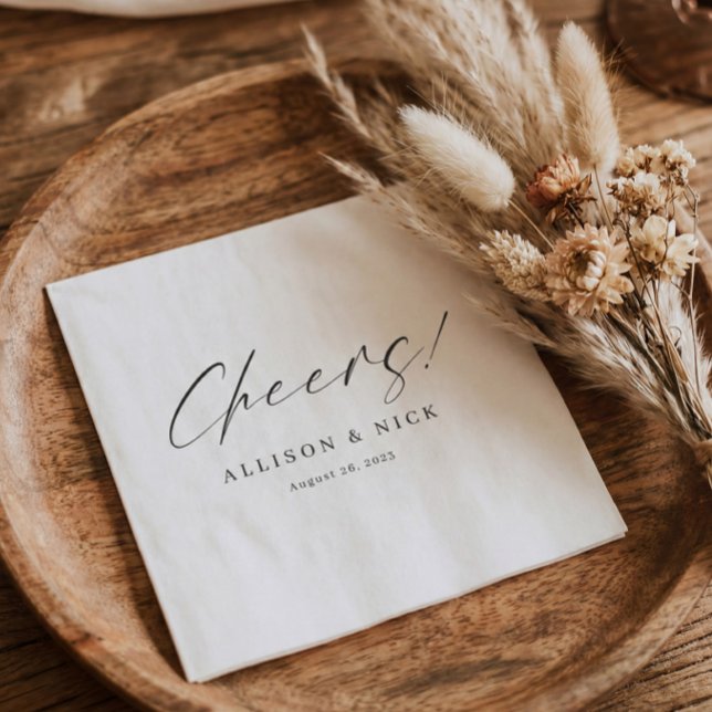 Simple Neutral Customized Cheers Wedding Napkins (Creator Uploaded)