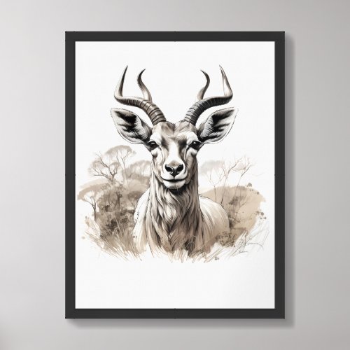 Simple Neutral earthy colors ibex in the prairie  Framed Art