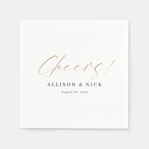 Simple Neutral Gold Cheers Wedding Napkins