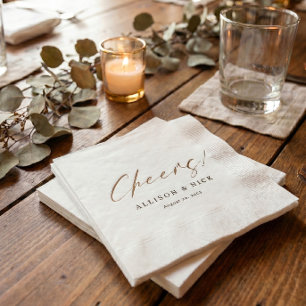 Simple Neutral Gold Cheers Wedding Napkins