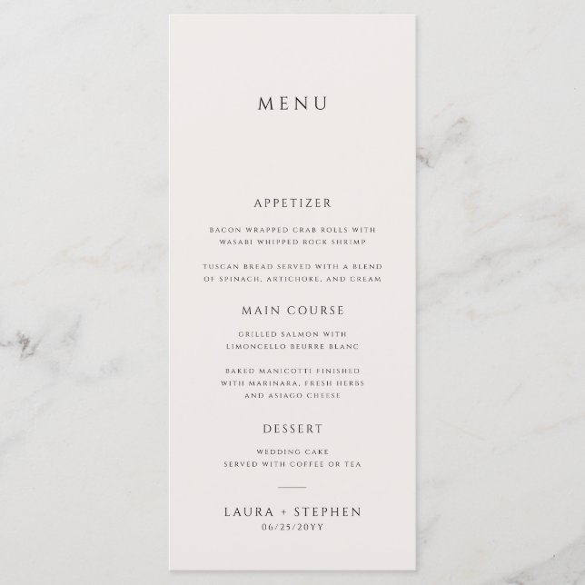 Simple Neutral Ivory Beige Wedding Menu (Front)