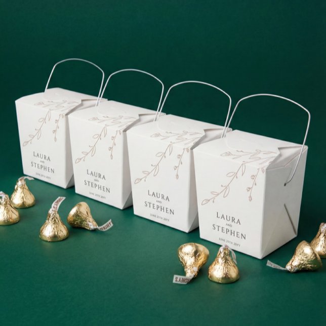 Simple Neutral Ivory Botanical Wedding Favor Boxes (Creator Uploaded)