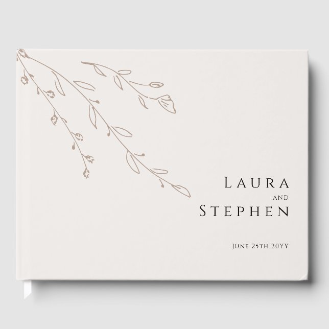 Simple Neutral Ivory Botanical Wedding Guest Book (Front)