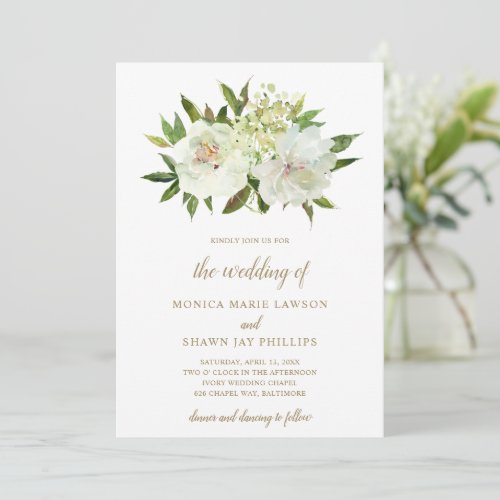 Simple Neutral Ivory White Floral Elegant Wedding Invitation