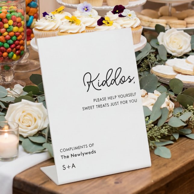 Simple Neutral Kiddos Wedding Treats Table Pedestal Sign (Creator Uploaded)