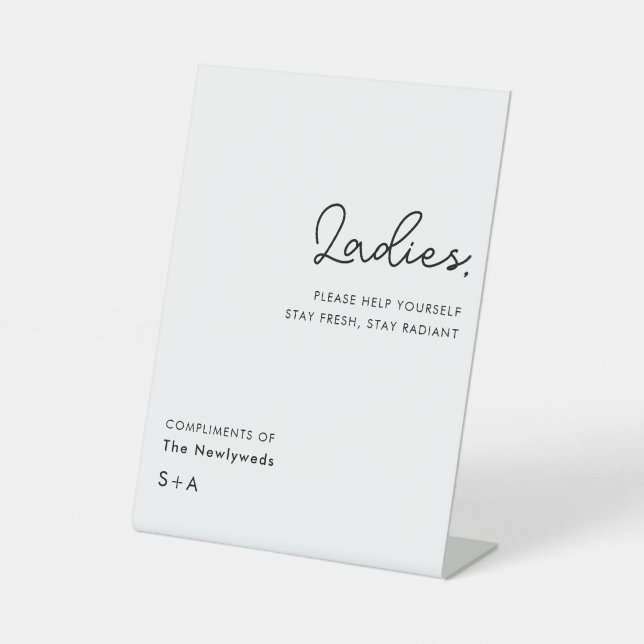 Simple Neutral Ladies Wedding Bathroom Basket Pedestal Sign (Front)