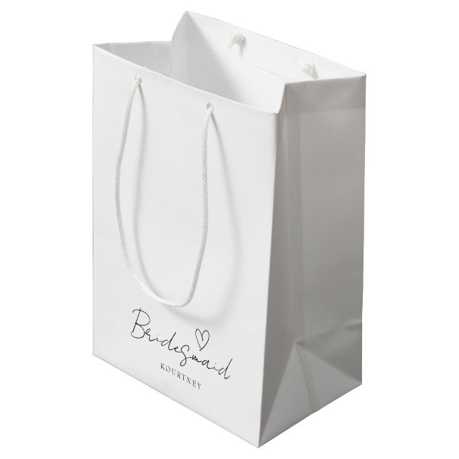 Simple Neutral Personalized Bridesmaid Gift Bag (Front Angled)