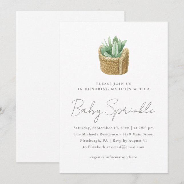 Simple Neutral Succulent Baby Sprinkle Announcement (Front/Back)