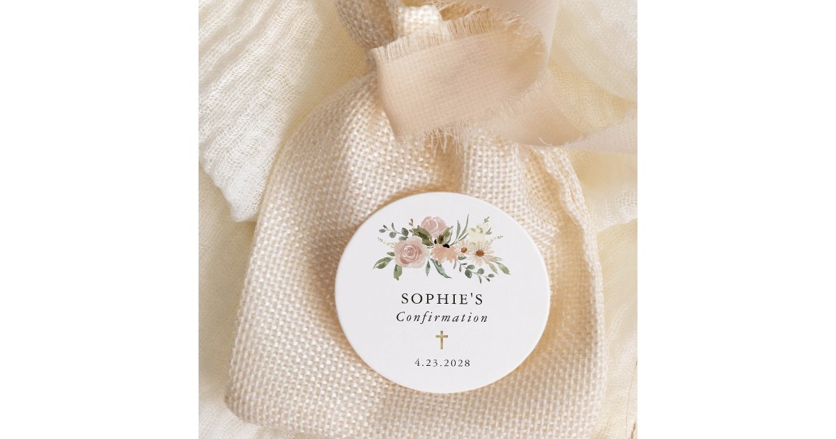 Simple Neutral Watercolor Flowers | Confirmation Classic Round Sticker ...