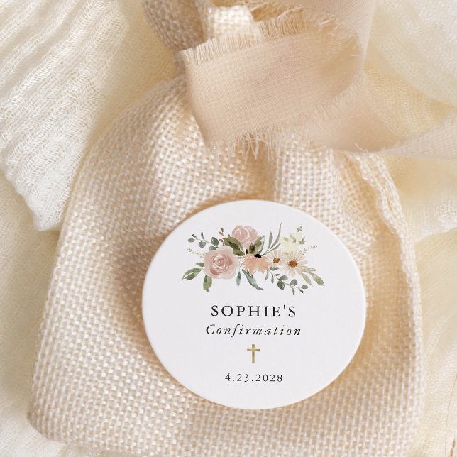 Simple Neutral Watercolor Flowers | Confirmation Classic Round Sticker (Creator Uploaded)