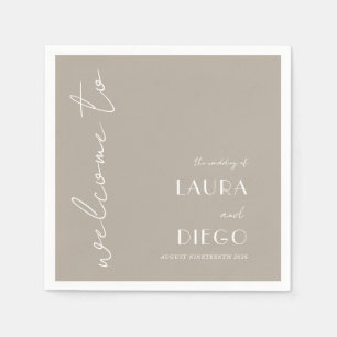 Simple Neutral Wedding Welcome Sign Napkins