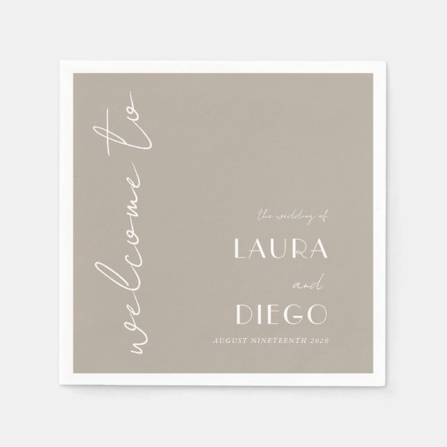 Simple Neutral Wedding Welcome Sign Napkins (Front)