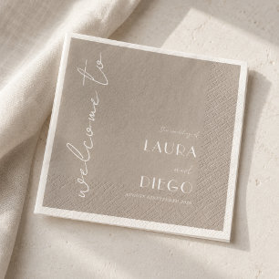 Simple Neutral Wedding Welcome Sign Napkins