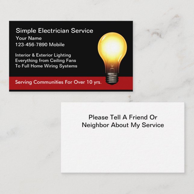 Simple New Electrician Service Business Cards (Front/Back)