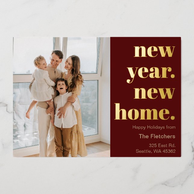 Simple New Year New Home Moving Foil Holiday Card (Front)