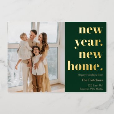 Simple New Year New Home Photo Moving Foil Holiday Card
