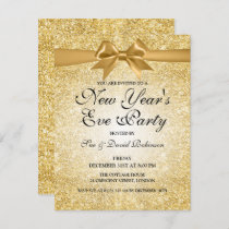 Simple New Year's Eve Party Gold Glitter Invitation