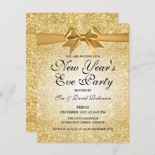 Simple New Years Eve Party Gold Glitter Invitation