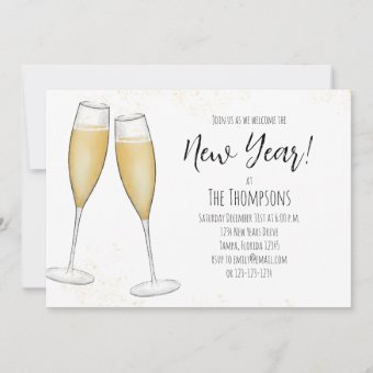 Simple New Years Party Champagne QR Code Events Invitation | Zazzle