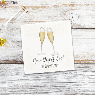 Simple New Years Party Champagne Watercolor Gold Napkins