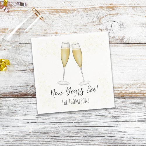 Simple New Years Party Champagne Watercolor Gold Napkins
