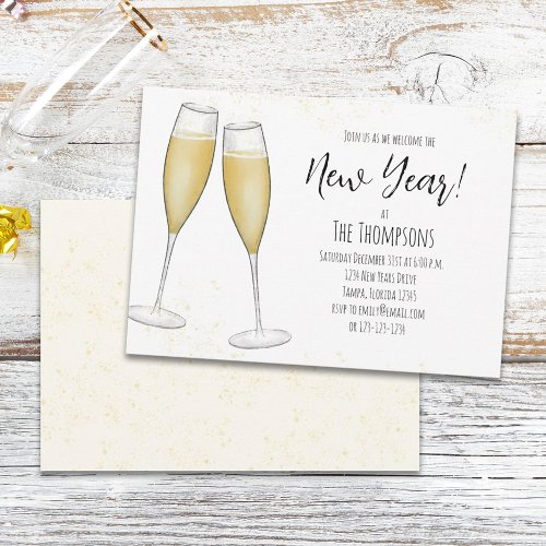 Simple New Years Party Champagne Watercolor  Invitation