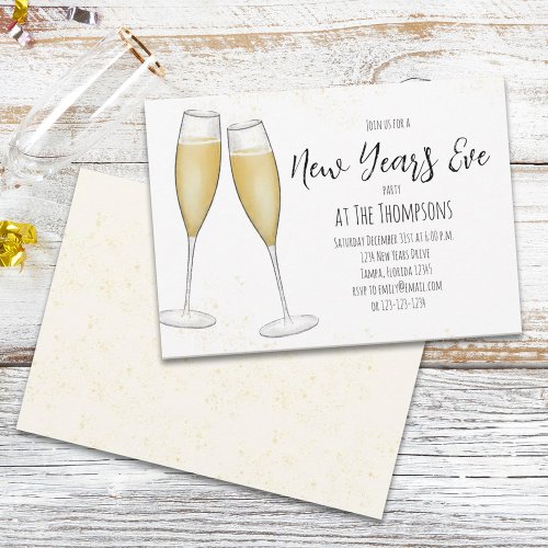 Simple New Years Party Champagne Watercolor Invitation