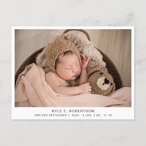 Simple Newborn Baby Photo Birth Announcement Postcard