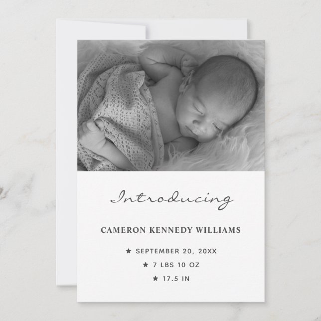 Simple Newborn Cute Custom Photo Hello Baby Birth Announcement (Front)