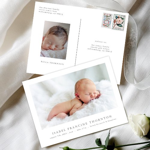 simple newborn photo birth announcement postcard