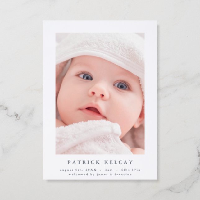simple newborn photo collage baby birth letterpress photo cards (Front)