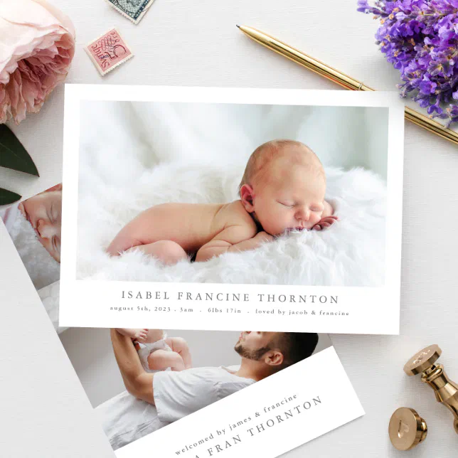 simple newborn photo collage birth announcement | Zazzle