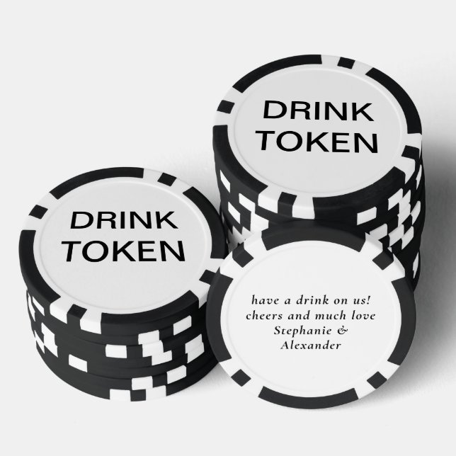 Simple Newlywed Wedding Drink Token Black White (Stack)