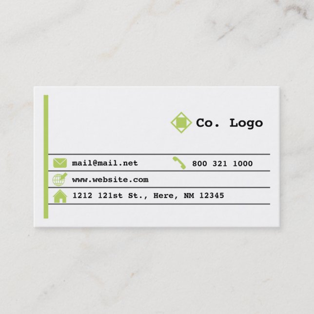 Simple Newsprint Lime Color Business Card (Front)
