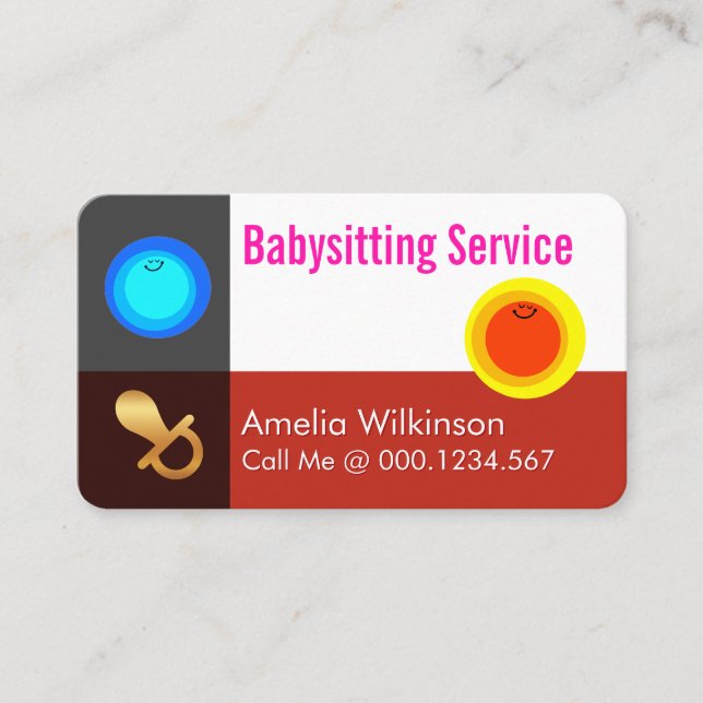 Simple Night and Day Babysitting Service Business Card (Front)