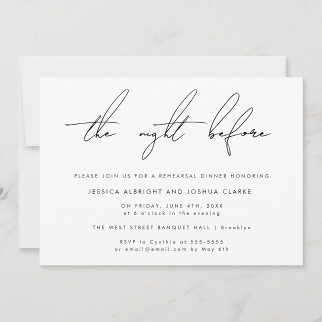 Simple Night Before Rehearsal Dinner Invitation (Front)