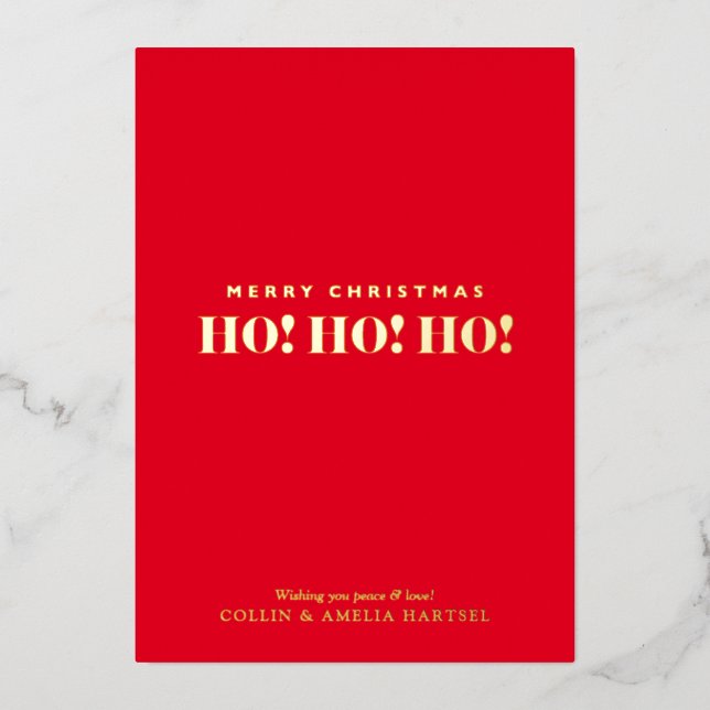 Simple Non-Photo Ho! Ho! Ho!  Foil Holiday Card (Front)