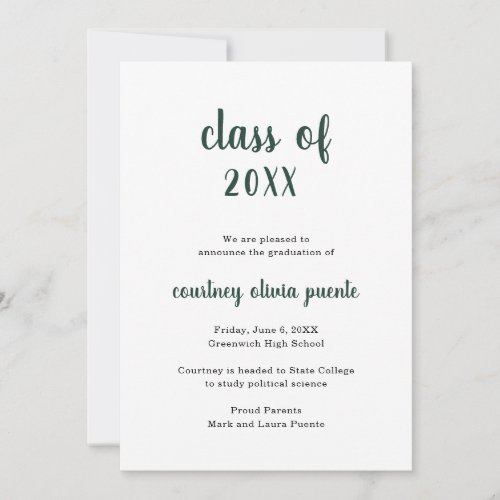 Simple Non Photo Modern Forest Green Graduation Announcement